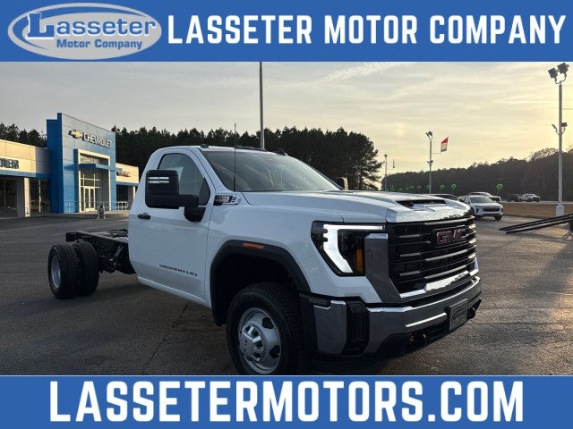 2026 GMC Sierra 3500 HD Chassis Cab Pro in Summit White — front three-quarter view